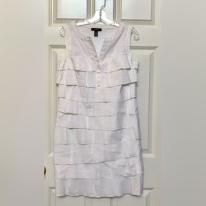 ALFANI SHIRT WHITE DRESS SIZE 8 LAYARED SLEEVELESS 3 BUTTON UP PULL-ON